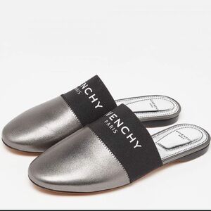 Givenchy Metallic Grey Leather Bedford Flat Mules size 40 FR
